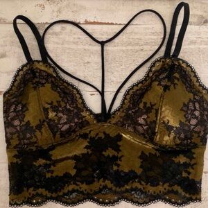 Express Bra - Large Black Lace & Metallic Chartreuse Bralette. NWOT.